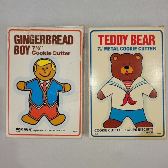 Gingerbread Boy & Teddy Bear Vintage 4.5" Metal Cookie Cutters - Picture 1 of 3